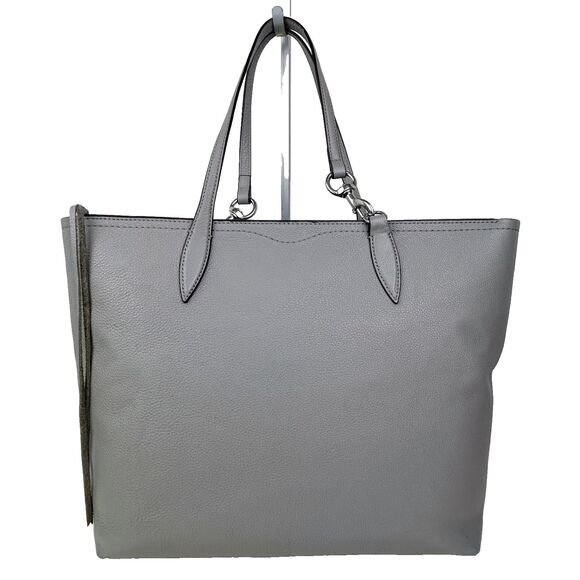 Rebecca Minkoff Sherry Leather Dog Clip Tote Shoulder Bag Zip Top Grey Taupe - Picture 1 of 16